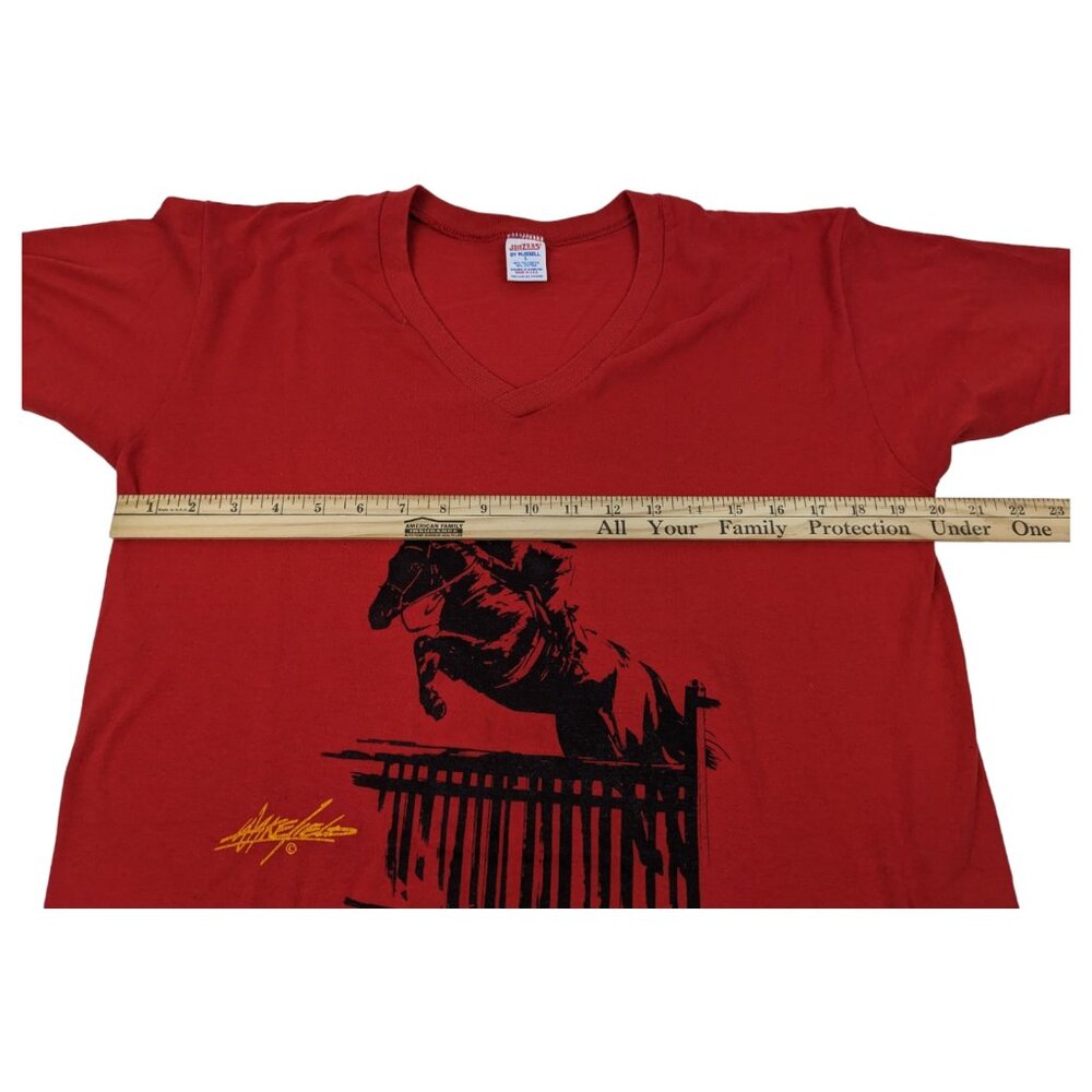 Vintage 80s 90s Single Stitch Jerzees Russell Made In USA Womens Red L Horse - Picture 9 of 12